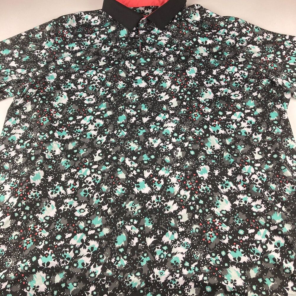 Puma Golf Polo Shirt Mens 3XL Black Floral Performance Stretch Short Sleeve